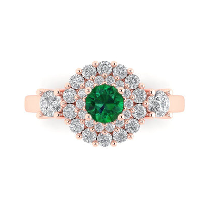 1.4 cttw Simulated Emerald Hidden Halo Engagement Ring - Solid Gold (Round Cut,5.0mm)