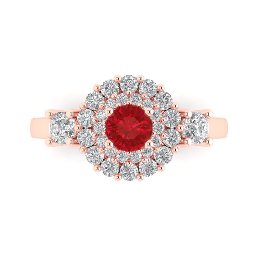 1.4 cttw Simulated Ruby Hidden Halo Engagement Ring - Solid Gold (Round Cut,5.0mm)