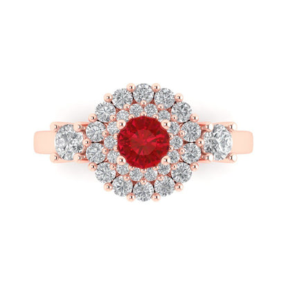 1.4 cttw Simulated Ruby Hidden Halo Engagement Ring - Solid Gold (Round Cut,5.0mm)