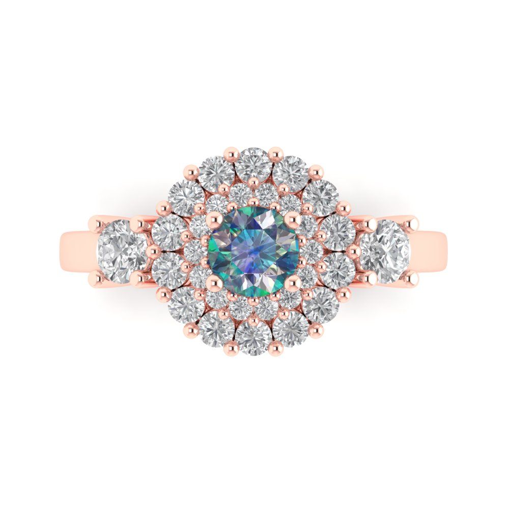 1.4 cttw Blue Moissanite Hidden Halo Engagement Ring - Solid Rose Gold (VVS1, Round Cut,5.0mm)