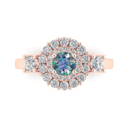 1.4 cttw Blue Moissanite Hidden Halo Engagement Ring - Solid Rose Gold (VVS1, Round Cut,5.0mm)