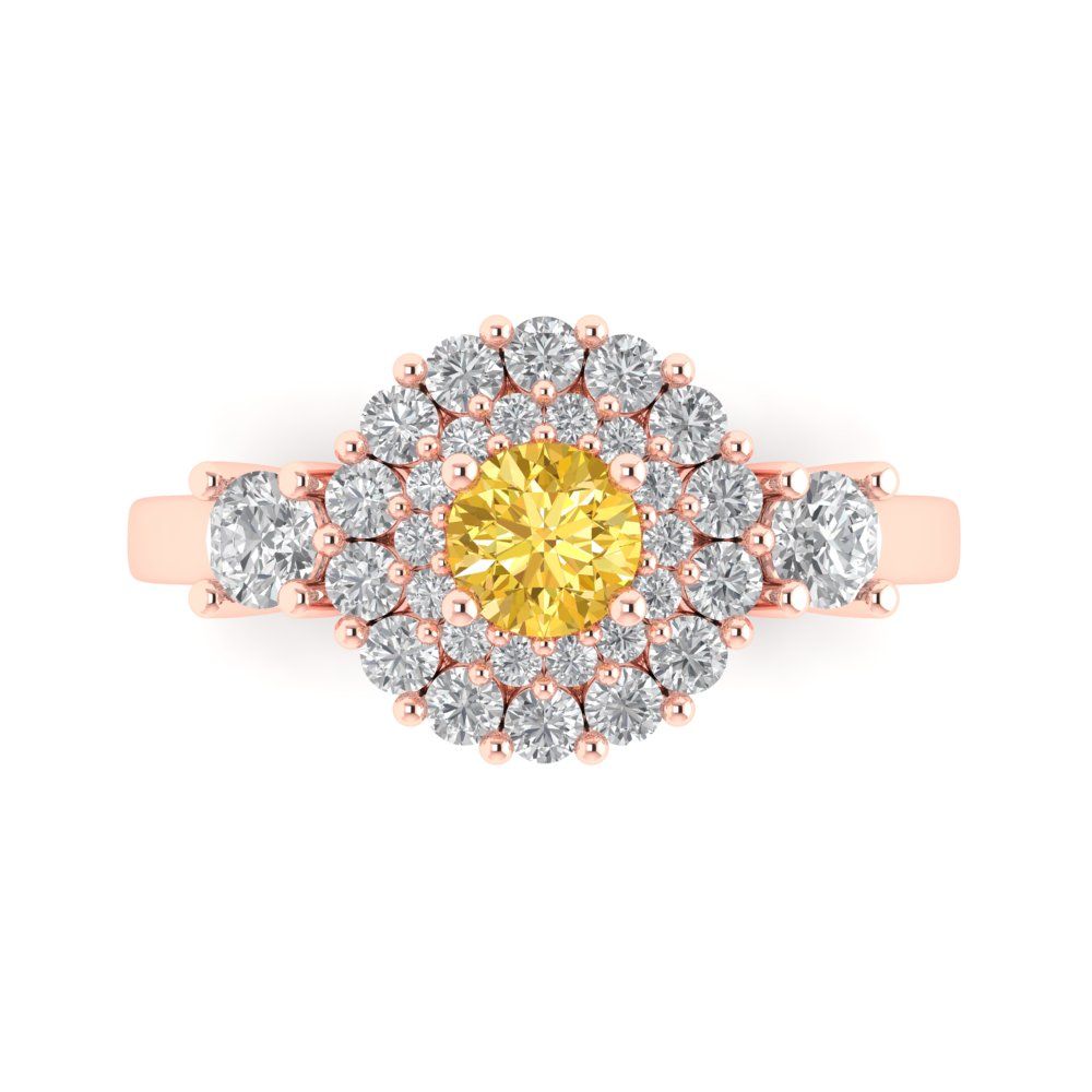 1.4 cttw Zirconia Simulated Yellow Diamond Hidden Halo Engagement Ring - Solid Rose Gold (VVS1, Round Cut,5.0mm)