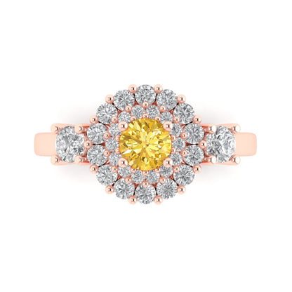 1.4 cttw Zirconia Simulated Yellow Diamond Hidden Halo Engagement Ring - Solid Rose Gold (VVS1, Round Cut,5.0mm)