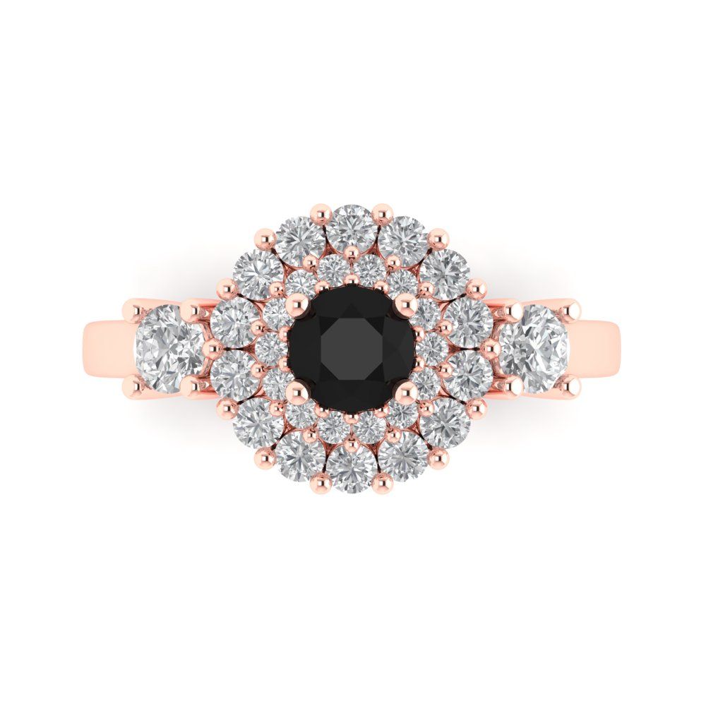 1.4 cttw Natural Onyx Hidden Halo Engagement Ring - Solid Gold (Round Cut,5.0mm)