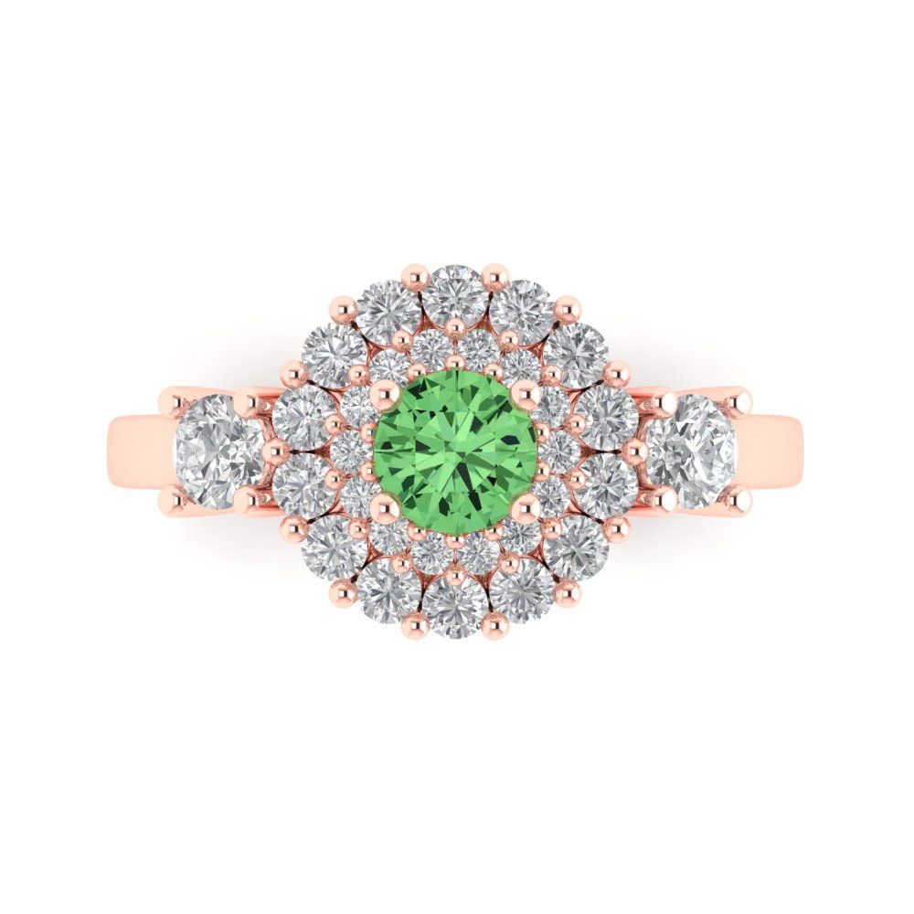 1.4 cttw Zirconia Simulated Green Diamond Hidden Halo Engagement Ring - Solid Rose Gold (VVS1, Round Cut,5.0mm)