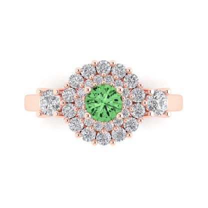 1.4 cttw Zirconia Simulated Green Diamond Hidden Halo Engagement Ring - Solid Rose Gold (VVS1, Round Cut,5.0mm)