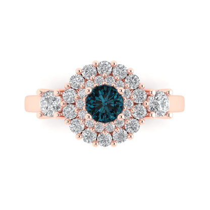 1.4 cttw Natural London Blue Topaz Hidden Halo Engagement Ring - Solid Gold (Round Cut,5.0mm)
