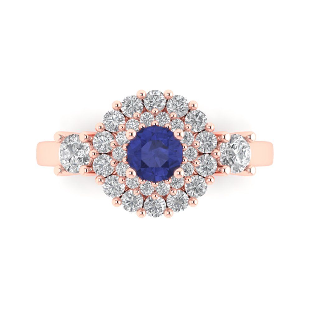 1.4 cttw Simulated Tanzanite Hidden Halo Engagement Ring - Solid Rose Gold (VVS1, Round Cut,5.0mm)