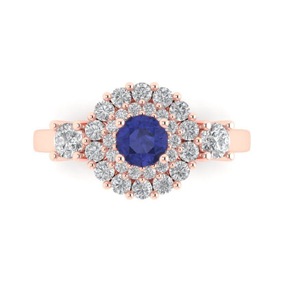 1.4 cttw Simulated Tanzanite Hidden Halo Engagement Ring - Solid Rose Gold (VVS1, Round Cut,5.0mm)