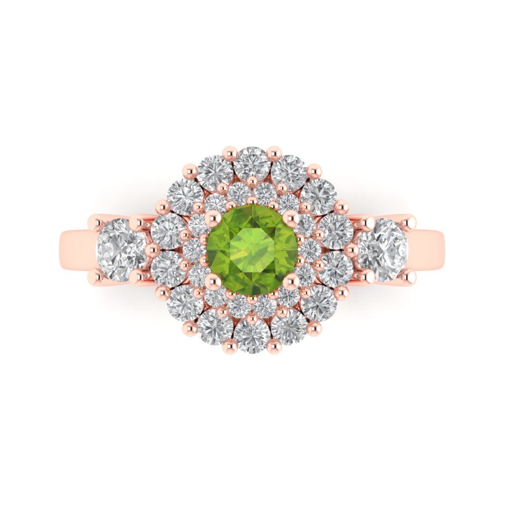 1.4 cttw Natural Peridot Hidden Halo Engagement Ring - Solid Rose Gold (VVS1, Round Cut,5.0mm)