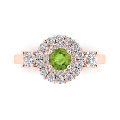 1.4 cttw Natural Peridot Hidden Halo Engagement Ring - Solid Rose Gold (VVS1, Round Cut,5.0mm)