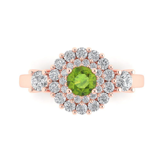 1.4 cttw Natural Peridot Hidden Halo Engagement Ring - Solid Rose Gold (VVS1, Round Cut,5.0mm)
