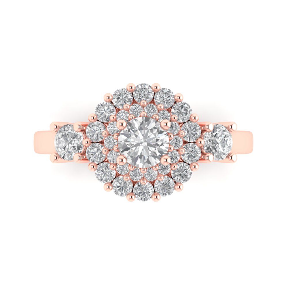 1.4 cttw Certified Moissanite Hidden Halo Engagement Ring - Solid Gold (VVS1, D-F,Round Cut,5.0mm)