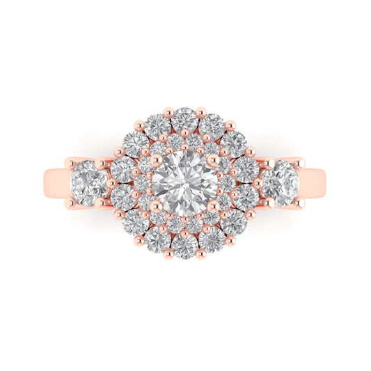 1.4 cttw Moissanite Hidden Halo Engagement Ring - Solid Rose Gold (VVS1, Round Cut,5.0mm)
