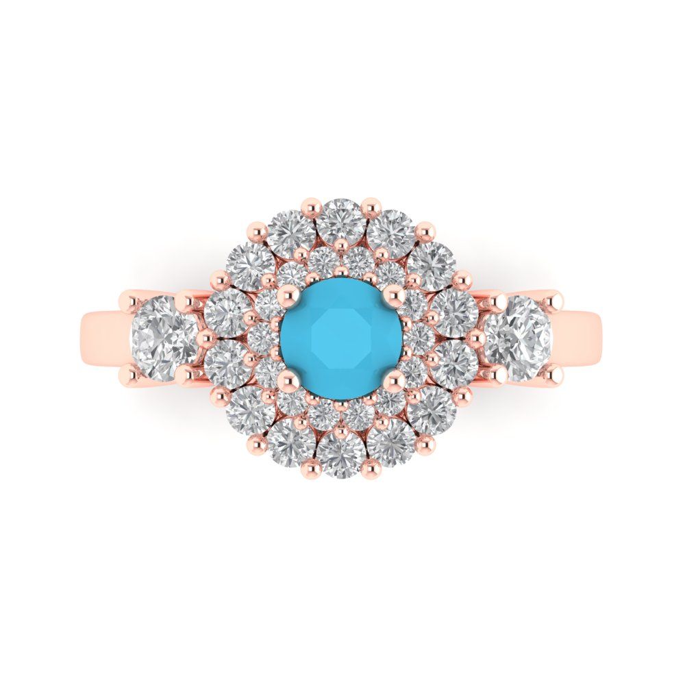 1.4 cttw Simulated Turquoise Hidden Halo Engagement Ring - Solid Rose Gold (VVS1, Round Cut,5.0mm)