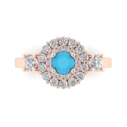 1.4 cttw Simulated Turquoise Hidden Halo Engagement Ring - Solid Rose Gold (VVS1, Round Cut,5.0mm)