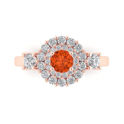 1.4 cttw Zirconia Simulated Red Diamond Hidden Halo Engagement Ring - Solid Gold (VVS1, Round Cut,5.0mm)