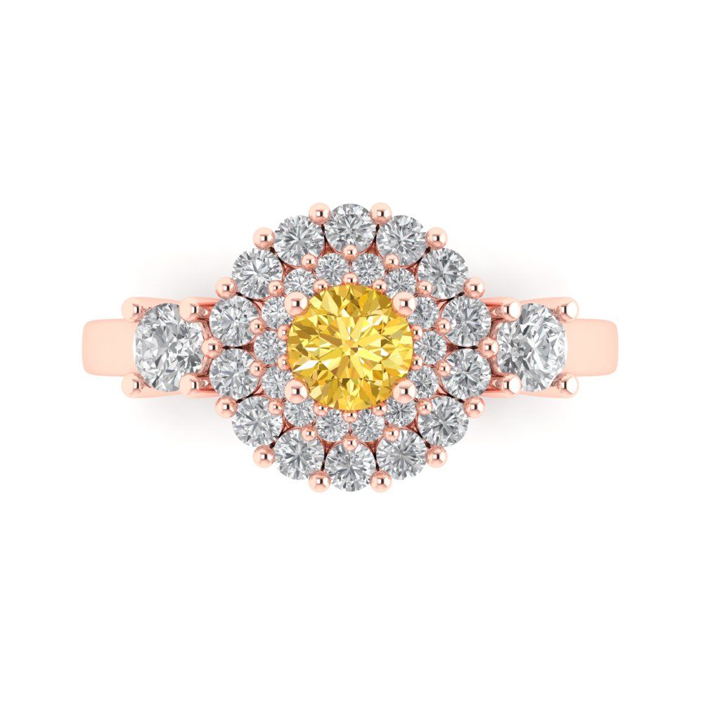 1.4 cttw Natural Citrine Hidden Halo Engagement Ring - Solid Rose Gold (VVS1, Round Cut,5.0mm)