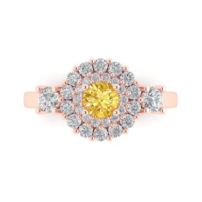 1.4 cttw Natural Citrine Hidden Halo Engagement Ring - Solid Rose Gold (VVS1, Round Cut,5.0mm)