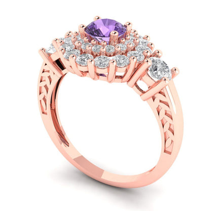 1.4 cttw Simulated Alexandrite Hidden Halo Engagement Ring - Solid Rose Gold (VVS1, Round Cut,5.0mm)