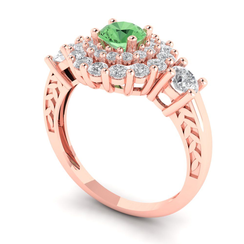 1.4 cttw Zirconia Simulated Green Diamond Hidden Halo Engagement Ring - Solid Rose Gold (VVS1, Round Cut,5.0mm)