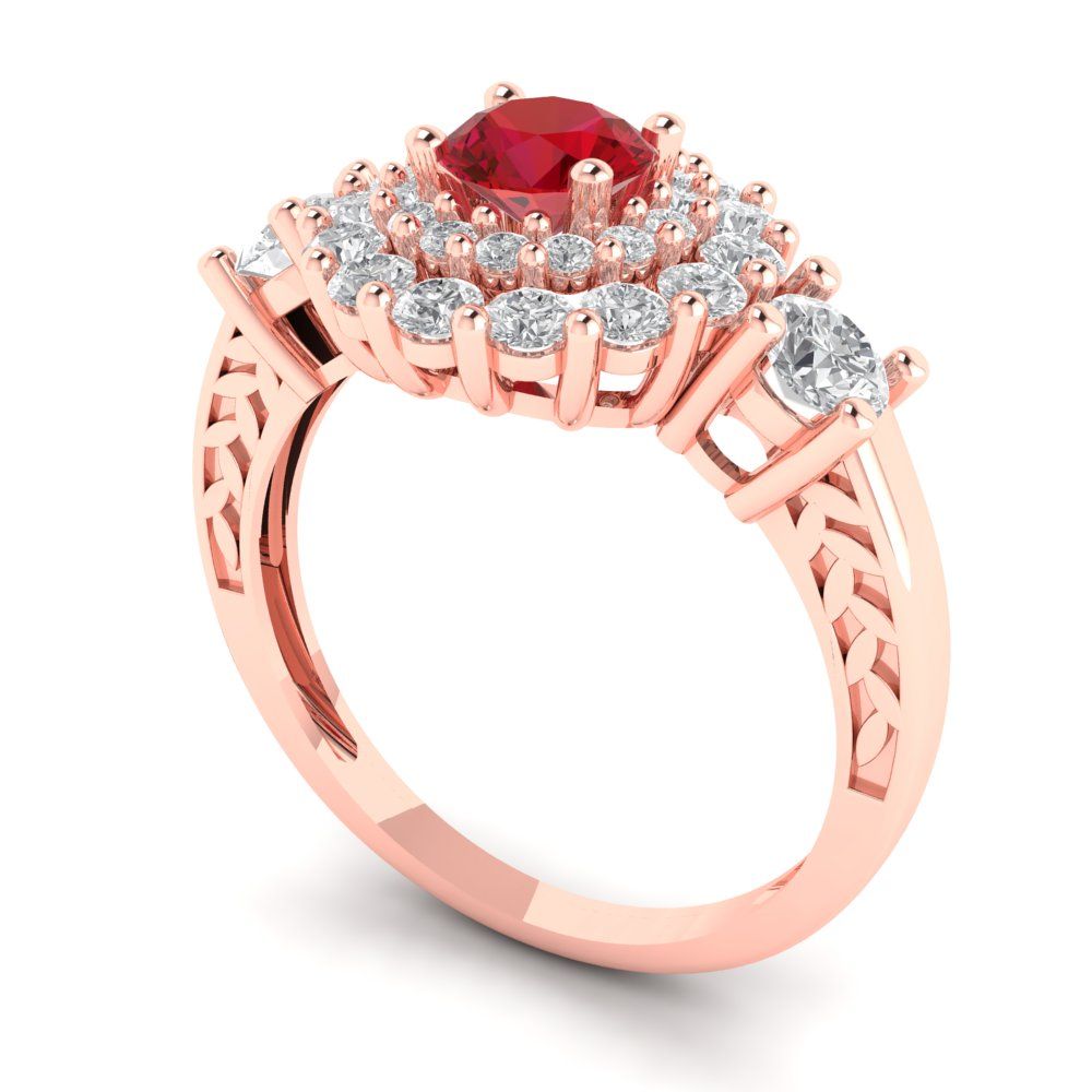 1.4 cttw Simulated Pink Tourmaline Hidden Halo Engagement Ring - Solid Rose Gold (VVS1, Round Cut,5.0mm)
