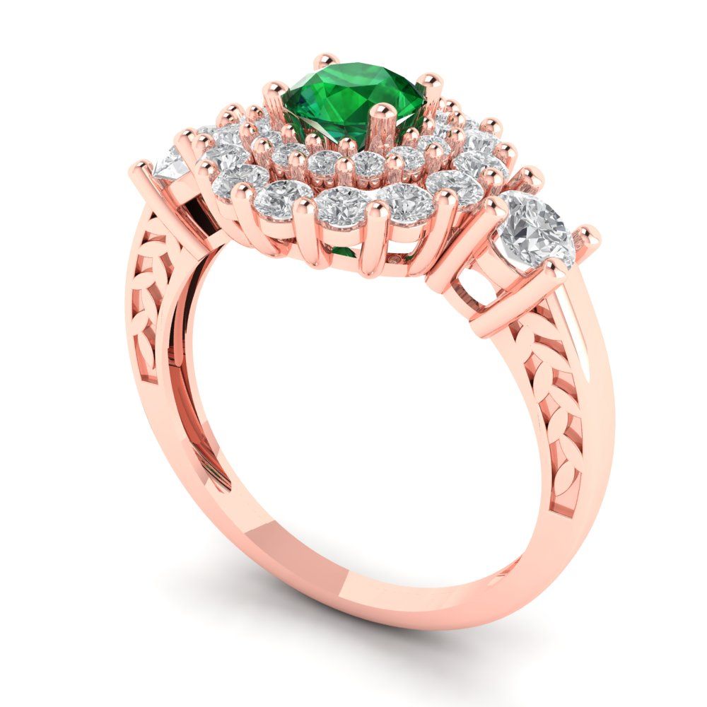 1.4 cttw Simulated Emerald Hidden Halo Engagement Ring - Solid Gold (Round Cut,5.0mm)