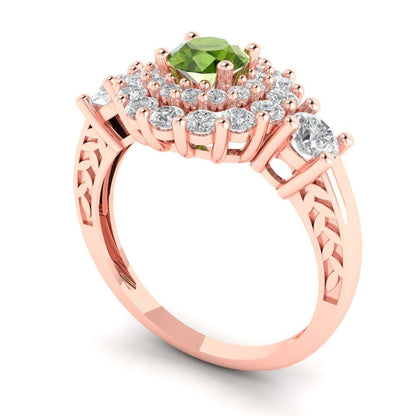 1.4 cttw Natural Peridot Hidden Halo Engagement Ring - Solid Rose Gold (VVS1, Round Cut,5.0mm)