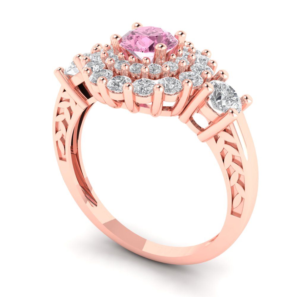 1.4 cttw Zirconia Simulated Pink Diamond Hidden Halo Engagement Ring - Solid Gold (VVS1, Round Cut,5.0mm)