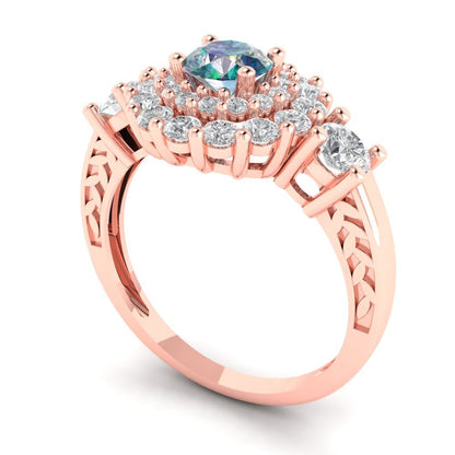 1.4 cttw Blue Moissanite Hidden Halo Engagement Ring - Solid Rose Gold (VVS1, Round Cut,5.0mm)