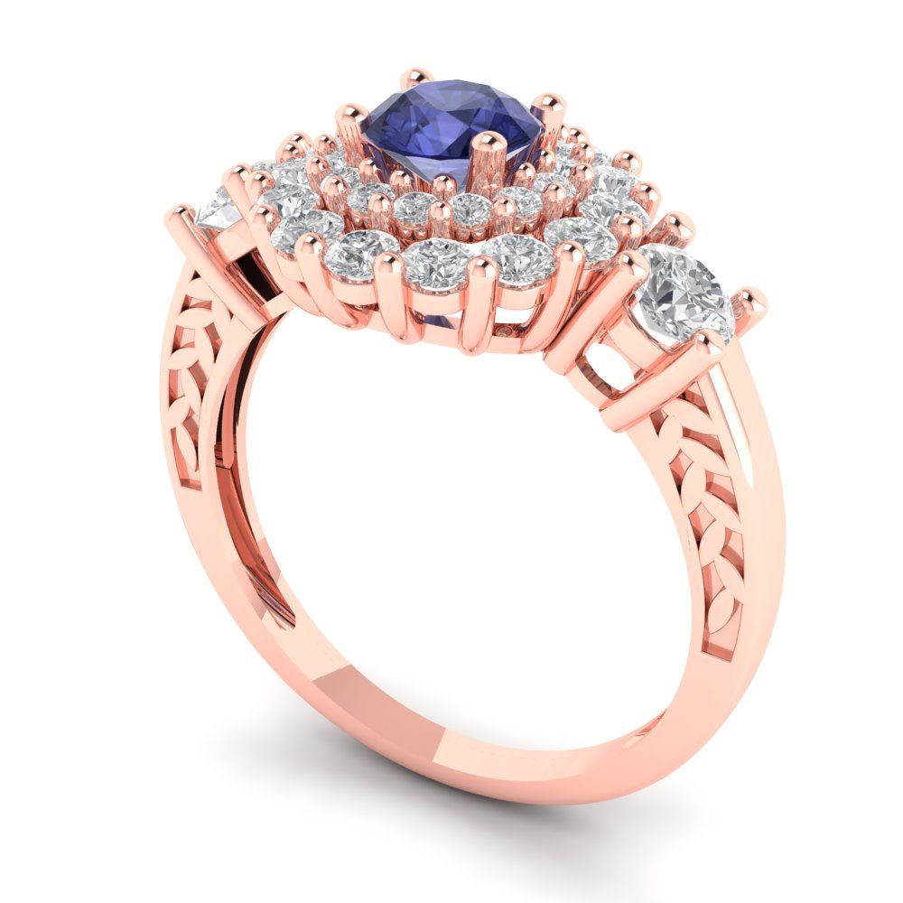 1.4 cttw Simulated Tanzanite Hidden Halo Engagement Ring - Solid Rose Gold (VVS1, Round Cut,5.0mm)