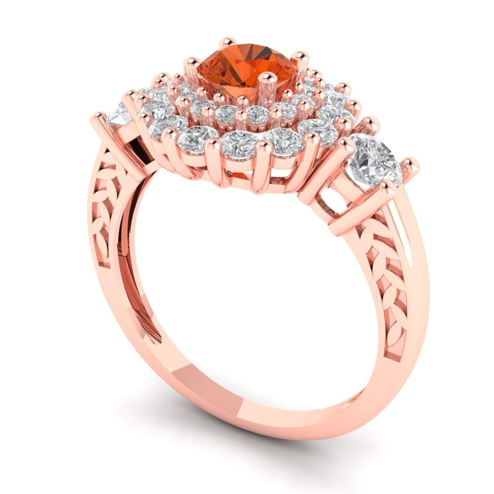 1.4 cttw Zirconia Simulated Red Diamond Hidden Halo Engagement Ring - Solid Gold (VVS1, Round Cut,5.0mm)