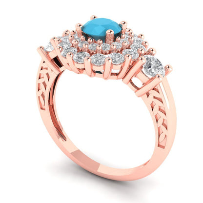 1.4 cttw Simulated Turquoise Hidden Halo Engagement Ring - Solid Rose Gold (VVS1, Round Cut,5.0mm)