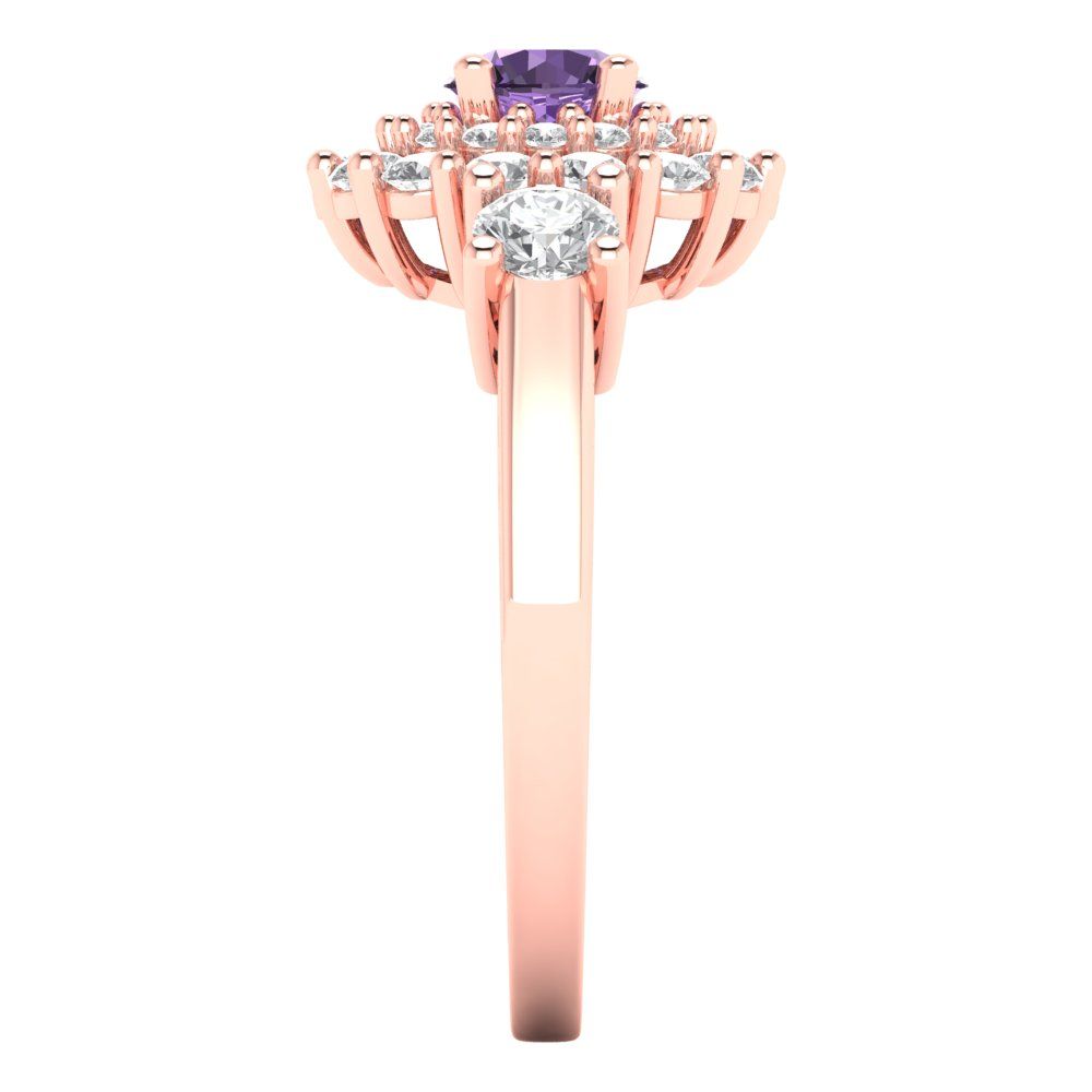 1.4 cttw Simulated Alexandrite Hidden Halo Engagement Ring - Solid Rose Gold (VVS1, Round Cut,5.0mm)