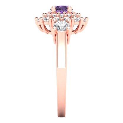 1.4 cttw Simulated Alexandrite Hidden Halo Engagement Ring - Solid Rose Gold (VVS1, Round Cut,5.0mm)