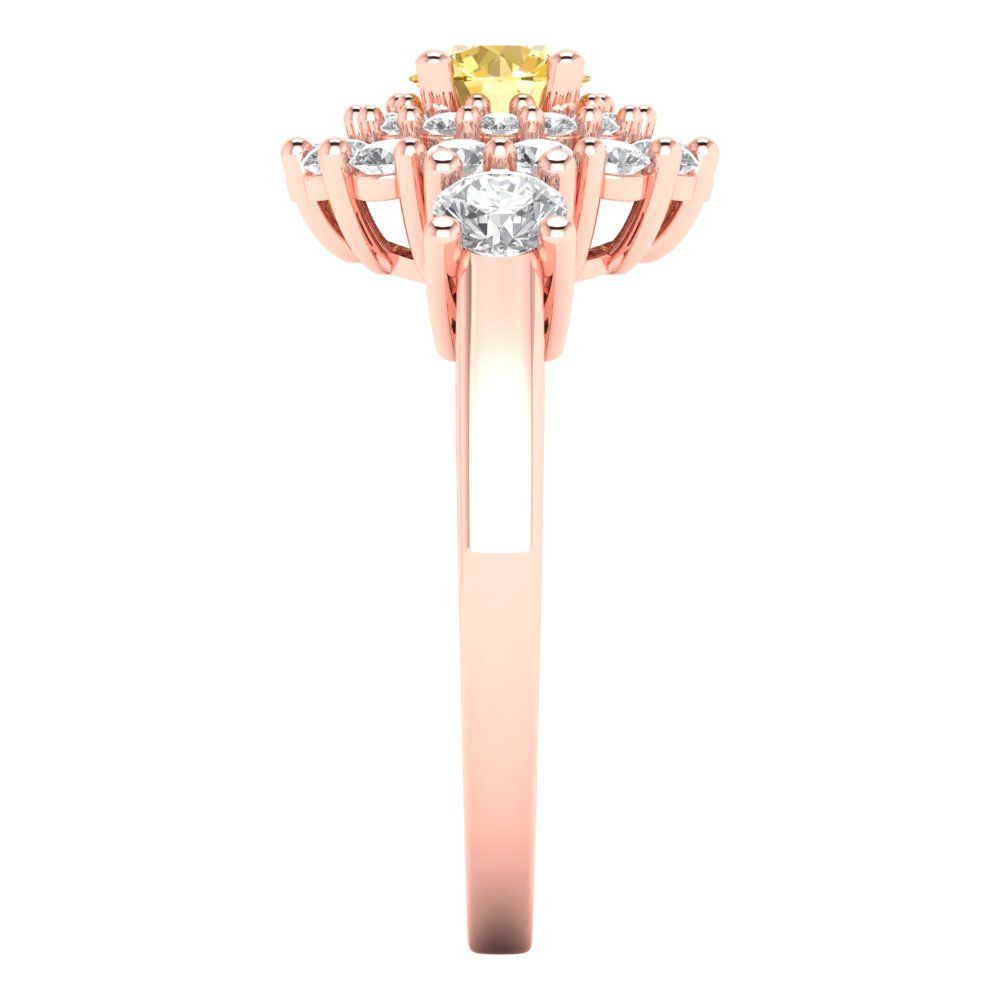 1.4 cttw Zirconia Simulated Yellow Diamond Hidden Halo Engagement Ring - Solid Rose Gold (VVS1, Round Cut,5.0mm)