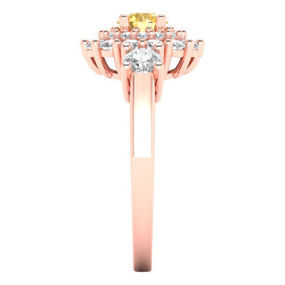 1.4 cttw Zirconia Simulated Yellow Diamond Hidden Halo Engagement Ring - Solid Rose Gold (VVS1, Round Cut,5.0mm)