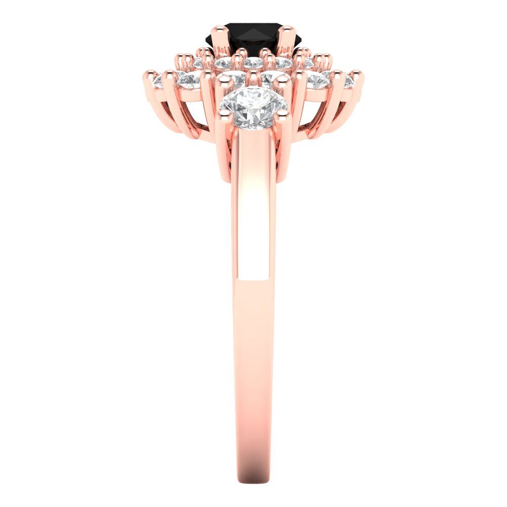 1.4 cttw Natural Onyx Hidden Halo Engagement Ring - Solid Gold (Round Cut,5.0mm)