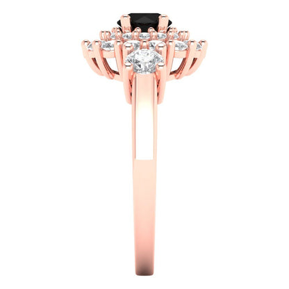 1.4 cttw Natural Onyx Hidden Halo Engagement Ring - Solid Gold (Round Cut,5.0mm)