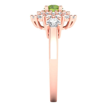 1.4 cttw Natural Peridot Hidden Halo Engagement Ring - Solid Rose Gold (VVS1, Round Cut,5.0mm)