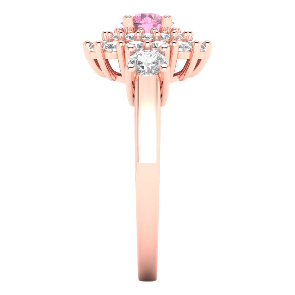 1.4 cttw Zirconia Simulated Pink Diamond Hidden Halo Engagement Ring - Solid Gold (VVS1, Round Cut,5.0mm)