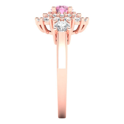 1.4 cttw Zirconia Simulated Pink Diamond Hidden Halo Engagement Ring - Solid Gold (VVS1, Round Cut,5.0mm)
