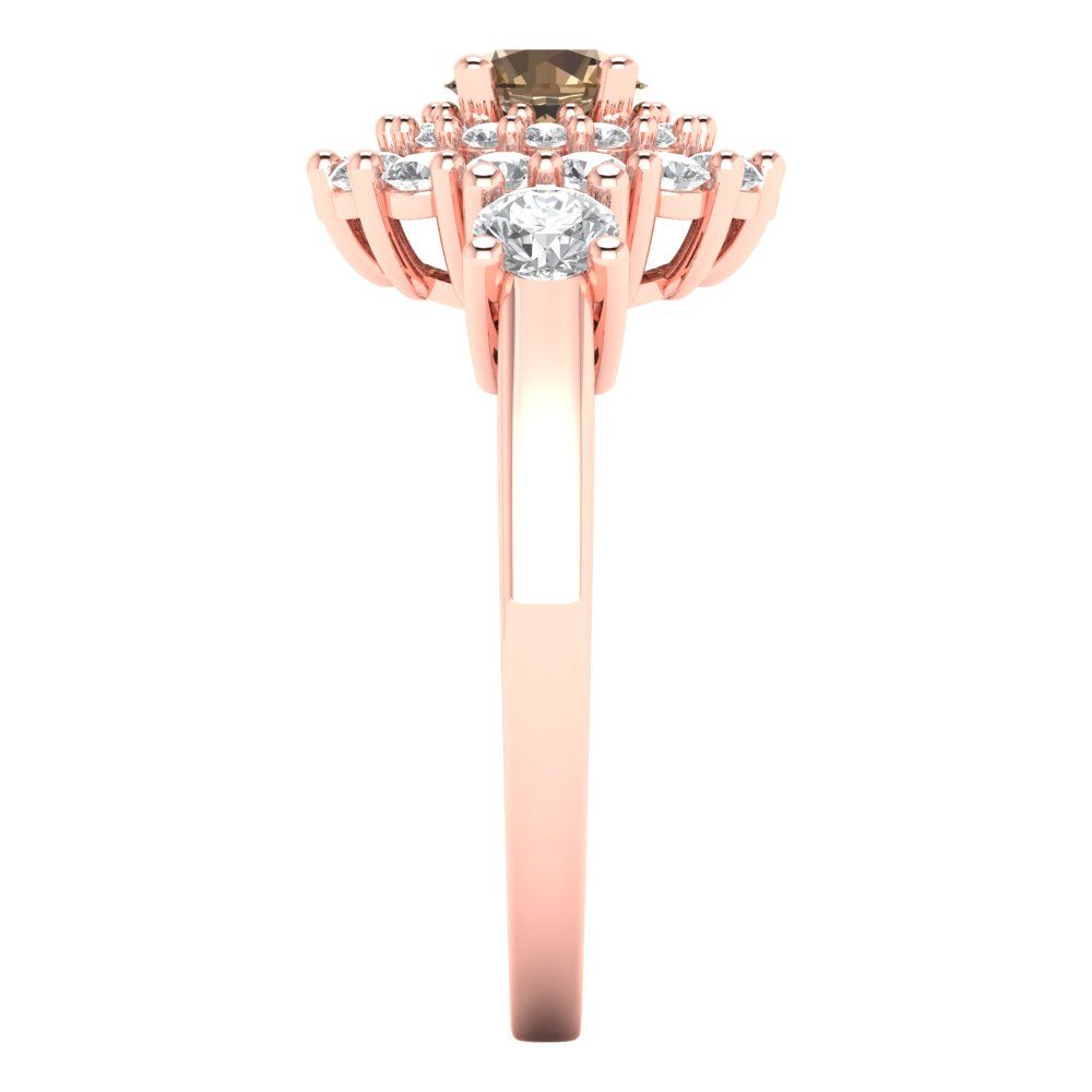 1.4 cttw Zirconia Simulated Champagne Diamond Hidden Halo Engagement Ring - Solid Gold (VVS1, Round Cut,5.0mm)