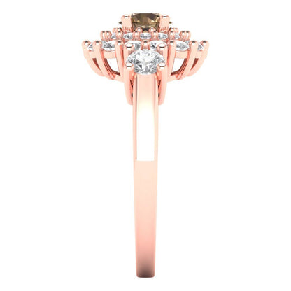 1.4 cttw Zirconia Simulated Champagne Diamond Hidden Halo Engagement Ring - Solid Gold (VVS1, Round Cut,5.0mm)