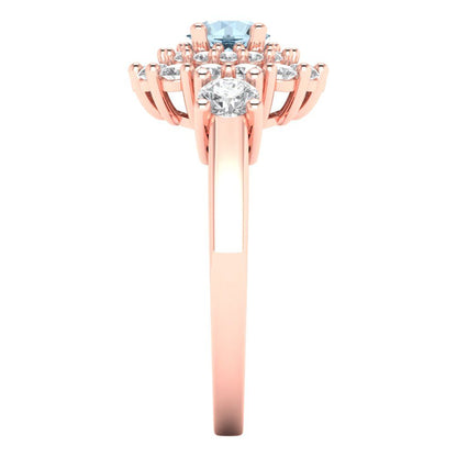 1.4 cttw Zirconia Simulated Blue Diamond Hidden Halo Engagement Ring - Solid Gold (VVS1, Round Cut,5.0mm)