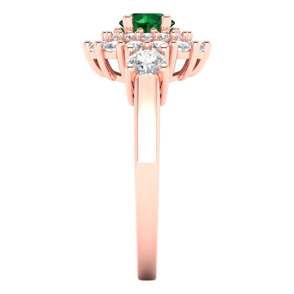 1.4 cttw Simulated Emerald Hidden Halo Engagement Ring - Solid Gold (Round Cut,5.0mm)
