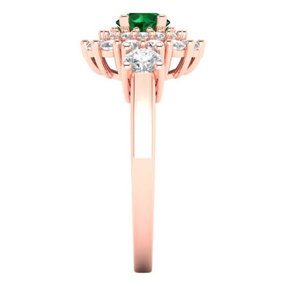 1.4 cttw Simulated Emerald Hidden Halo Engagement Ring - Solid Gold (Round Cut,5.0mm)