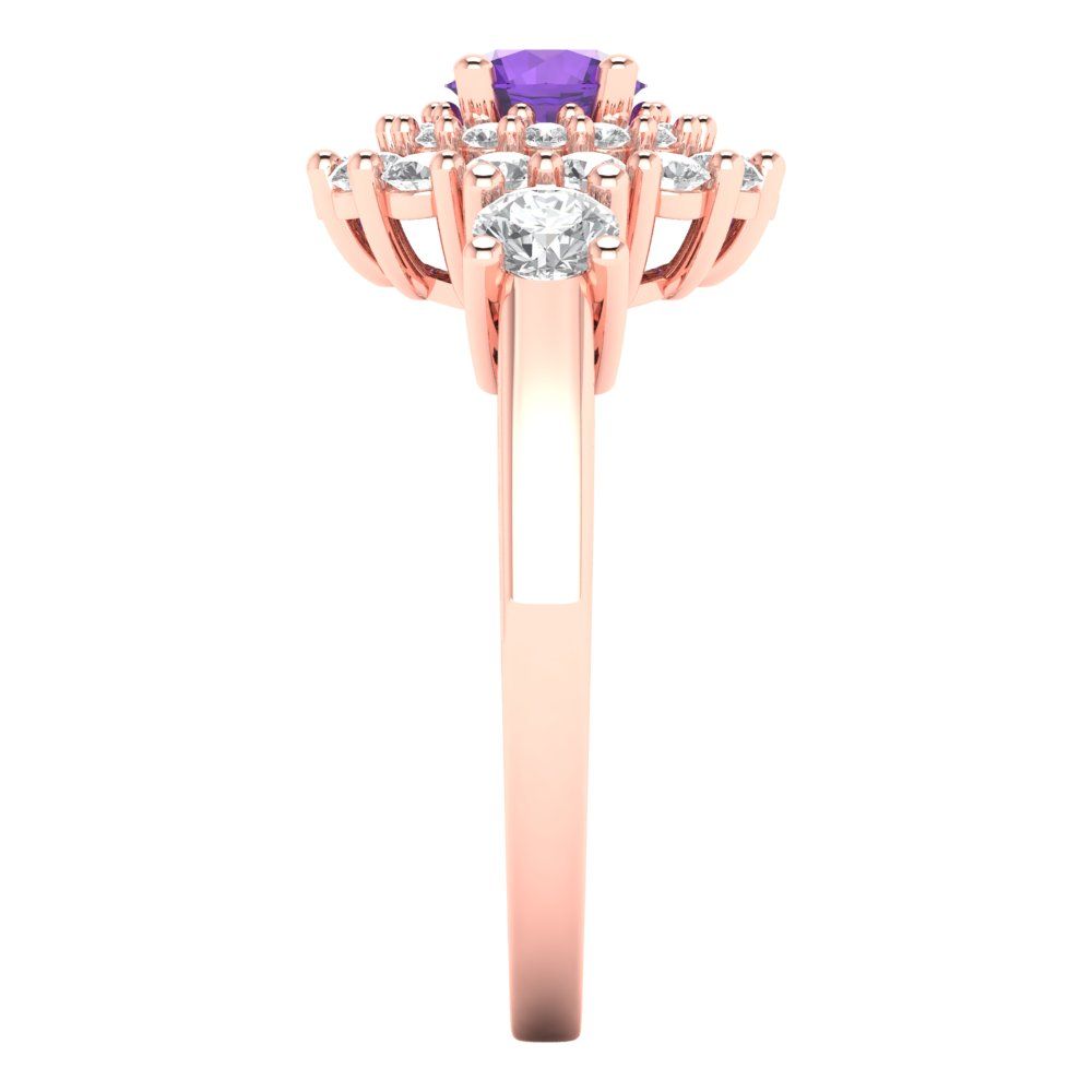 1.4 cttw Natural Amethyst Hidden Halo Engagement Ring - Solid Gold (Round Cut,5.0mm)