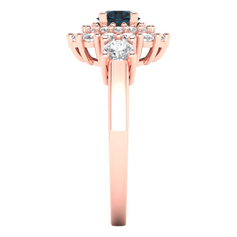 1.4 cttw Natural London Blue Topaz Hidden Halo Engagement Ring - Solid Gold (Round Cut,5.0mm)