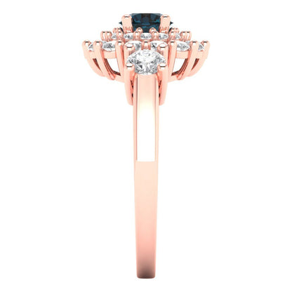 1.4 cttw Natural London Blue Topaz Hidden Halo Engagement Ring - Solid Gold (Round Cut,5.0mm)